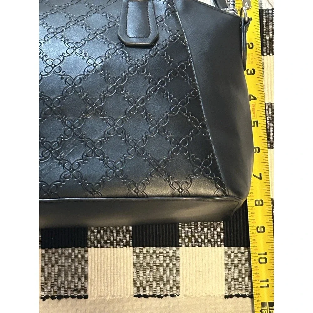 Nine West - Patterned - Solid Black - Satchel- Hand Bag W/Lock + Key Decor